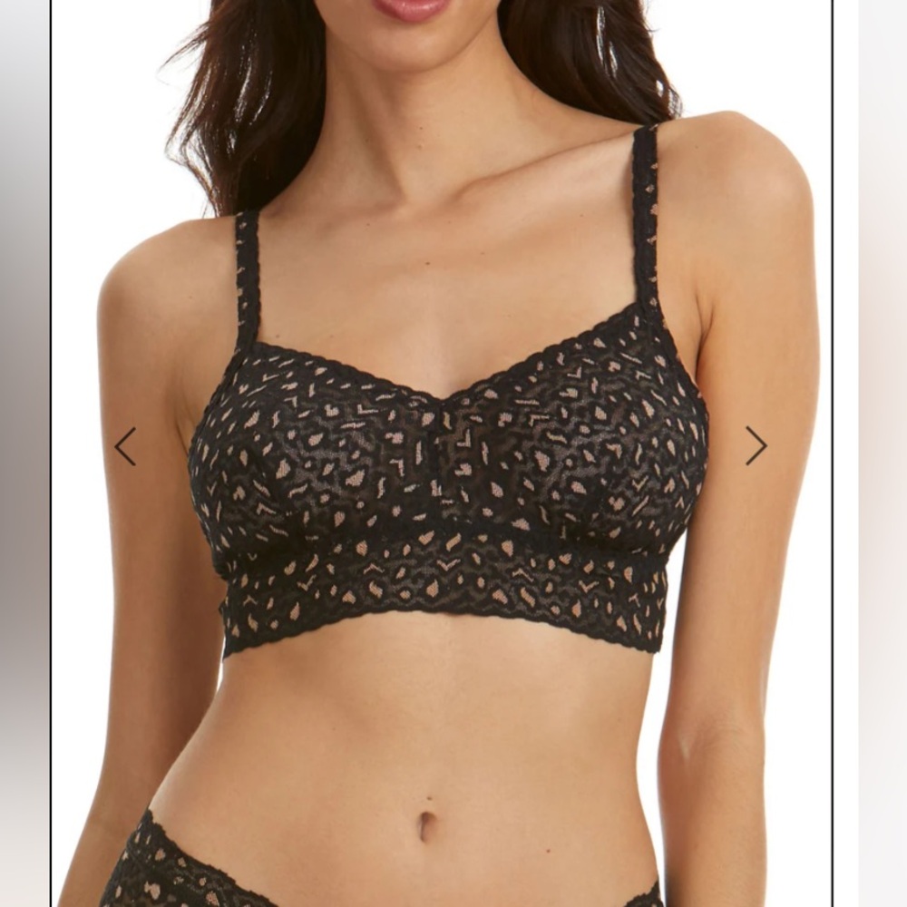 Hanky Panky Cross Dyed Leopard V-neck Retro Bralette in black/praline, size S